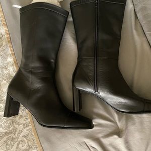 Size 10. Unworn Lancaster black soft leather boots. 3” heel